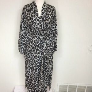 H&M Gray Cheetah Print Viscose Kimono Robe With Tie Size L/XL Casual Loungewear